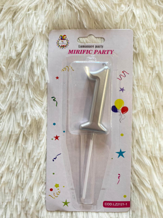 Lumanare tort cifra 1 argintiu metalic 7 cm [2]