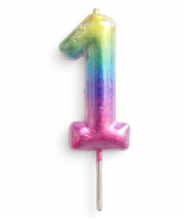 Articole pentru petrecere - Lumanare tort cifra 1 curcubeu 7 cm