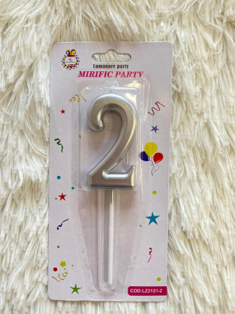 Lumanare tort cifra 2 argintiu metalic 7 cm [2]