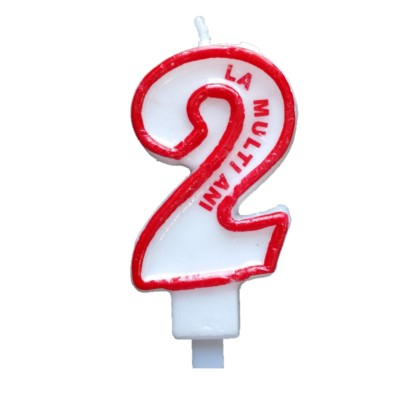 Mickey Mouse - Prima aniversare cu baloane & decoratiuni - Lumanare tort Cifra 2 rosu 7cm