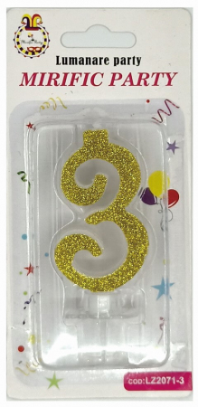 Aniversare - Accesorii - Lumanare tort cifra 3 auriu 7 cm