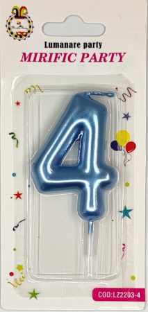 Aniversare - Accesorii - Lumanare tort cifra 4 albastru metalic 6 cm