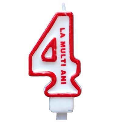 Articole pentru petrecere - Lumanare tort Cifra 4 rosu 7cm