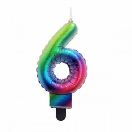 Articole pentru petrecere - Lumanare tort cifra 6 curcubeu 7 cm