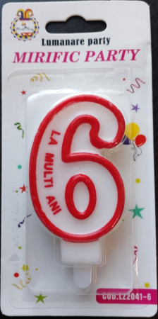 Lumanare tort Cifra 6 rosu 7cm [3]