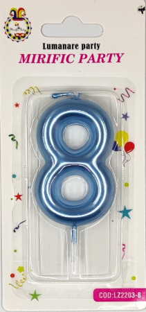 Aniversare - Accesorii - Lumanare tort cifra 8 albastru metalic 6 cm
