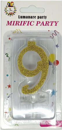 Aniversare - Accesorii - Lumanare tort cifra 9 auriu 7 cm