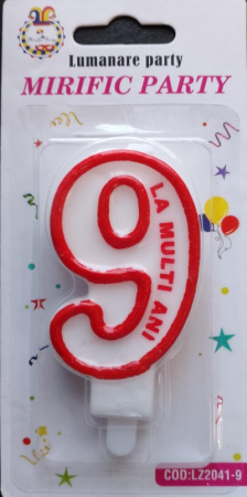 Lumanare tort Cifra 9 rosu 7cm [3]