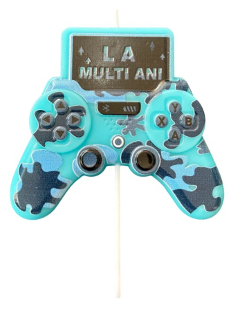 Petreceri tematice - Decoratiuni & accesorii - Lumanare tort consola jocuri La multi ani 8 x 8 cm