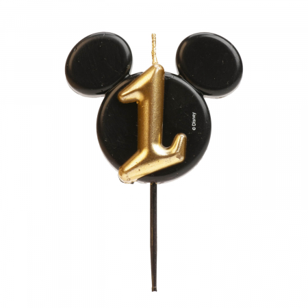 Mickey Mouse - Decoratiuni pentru petrecere tematica - Lumanare tort Mickey cifra 1 negru si auriu 5.5 cm