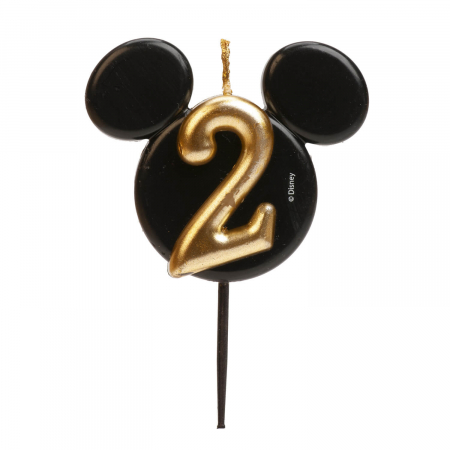Mickey Mouse - Decoratiuni pentru petrecere tematica - Lumanare tort Mickey cifra 2 negru si auriu 5.5 cm