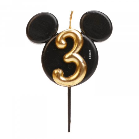 Mickey Mouse - Decoratiuni pentru petrecere tematica - Lumanare tort Mickey cifra 3 negru si auriu 5.5 cm