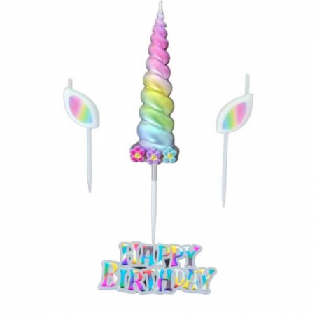Articole pentru petrecere - Lumanare tort unicorn 3 buc