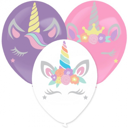 Unicorn - Decoratiuni pentru petrecere tematica - Kit 3 baloane latex Unicorn cu stikere, 35 cm