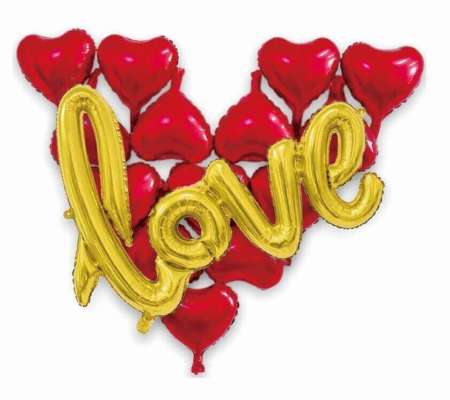 Valentine's Day & Dragobete - Baloane din folie cu heliu - Mini kit decor love 15 buc