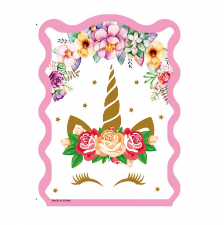 Unicorn - Decoratiuni pentru petrecere tematica - Pinata Unicorn flori carton 29 x 40 cm