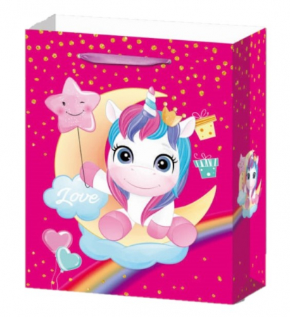 Unicorn - Decoratiuni pentru petrecere tematica - Punga cadou Unicorn roz mare 40 * 30 cm