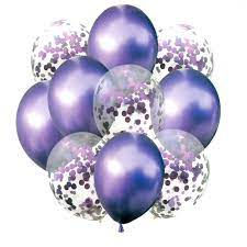 Baloane din latex 30cm - Set 10 baloane cu confetti mov 30 cm