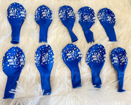Set 10 baloane latex albastru imprimate La multi ani alb 30cm [2]