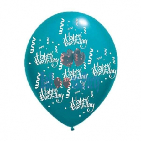 Set 10 baloane latex Happy Birthday imprimat global turcoaz 30cm [0]