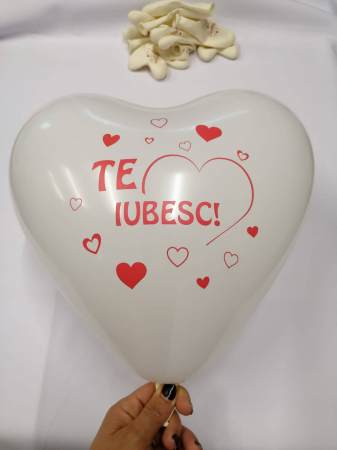 Set 10 baloane latex inima alba personalizat TE IUBESC 28 cm [1]
