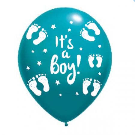 Botez baiat - Baloane latex & folie - Set 10 baloane latex it's a boy imprimat global turcoaz 30cm