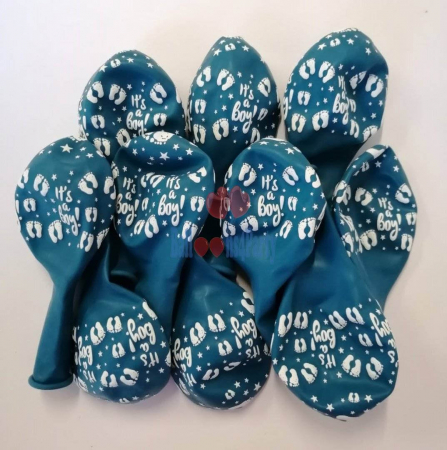 Set 10 baloane latex it's a boy imprimat global turcoaz 30cm [4]