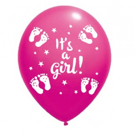 Baloane din latex sidefate & metalizate - Set 10 baloane latex it's a girl imprimat global roz 30cm