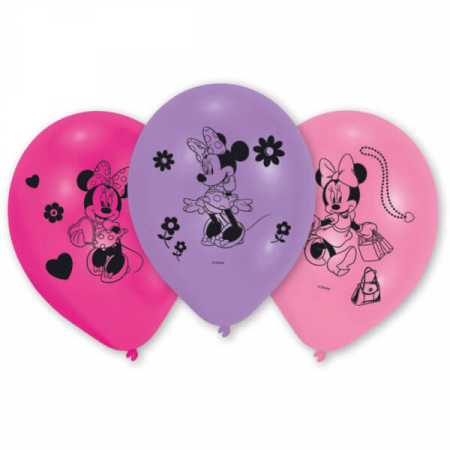 Minnie Mouse - Prima aniversare cu baloane & decoratiuni - Set 10 baloane latex Minnie 25.4 cm