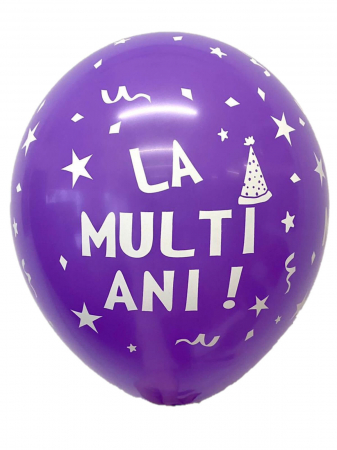 Set 10 baloane latex mov imprimate La multi ani alb 30cm [1]