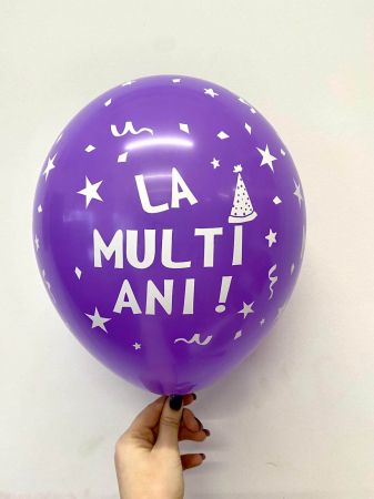 Set 10 baloane latex mov imprimate La multi ani alb 30cm [4]