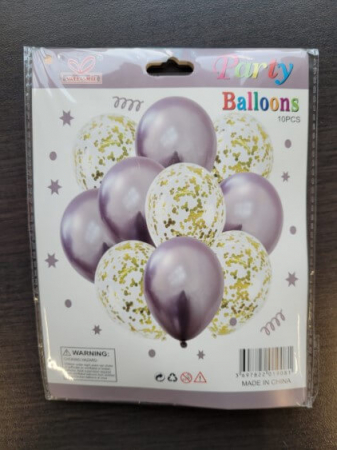 Set 10 baloane mov deschis chrom cu confetti aurii 30 cm [5]