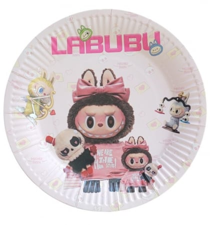 Decoratiuni petrecere copii tematica Labubu - Set 10 farfurii carton Labubu 18 cm