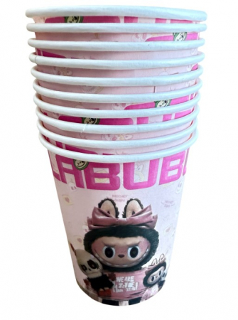 Decoratiuni petrecere copii tematica Labubu - Set 10 pahare carton Labubu 200 ml