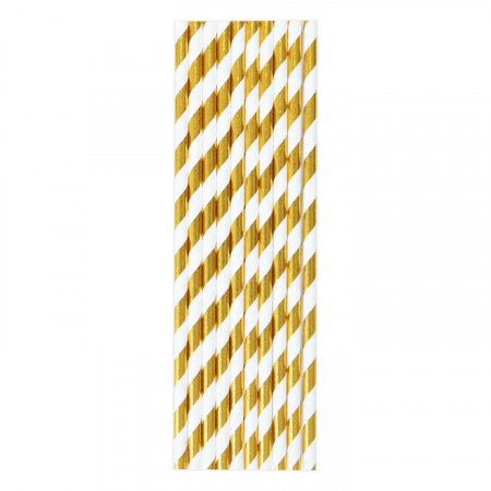 Majorat - Accesorii - Set 10 paie carton dungi auriu cu alb 19.5 cm