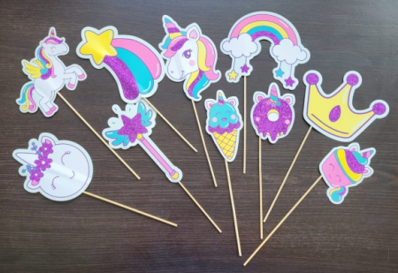 Set 10 propsuri unicorn, multicolor, 29 cm x 6 cm [2]