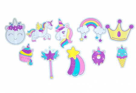 Set 10 propsuri unicorn, multicolor, 29 cm x 6 cm