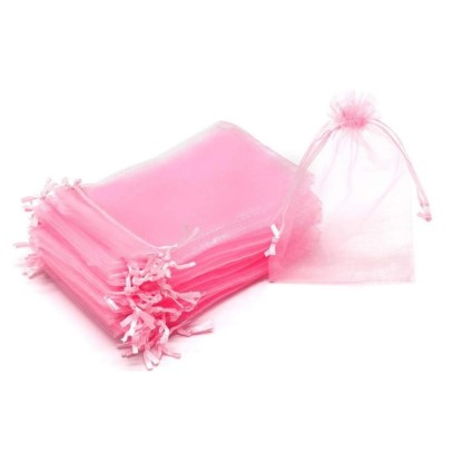 Marturii - Set 10 saculeti roz organza 7 x 9 cm