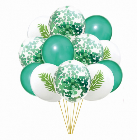 Zoo - Decoratiuni pentru petrecere tematica - Set 12 baloane frunze si confetti 30 cm