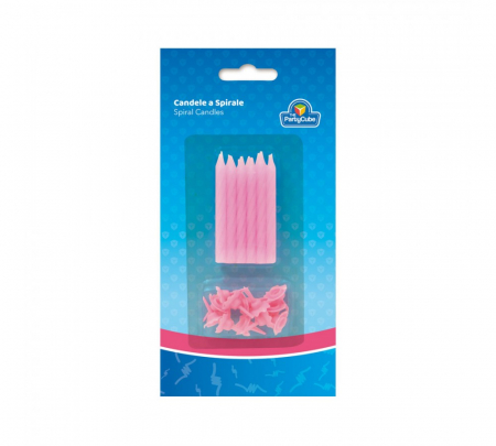 Fata - Baloane & decoratiuni - Set 12 lumanari roz de tort cu suport floare 6 cm