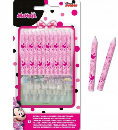 Set 12 lumanari roz imprimate Minnie Mouse cu suport 6 cm [1]