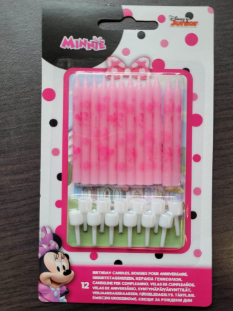 Set 12 lumanari roz imprimate Minnie Mouse cu suport 6 cm [2]