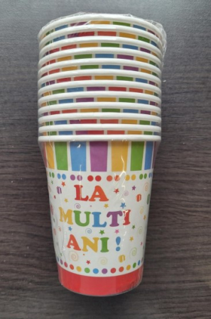 Set pahare carton La multi ani, multicolor, 12 buc [6]