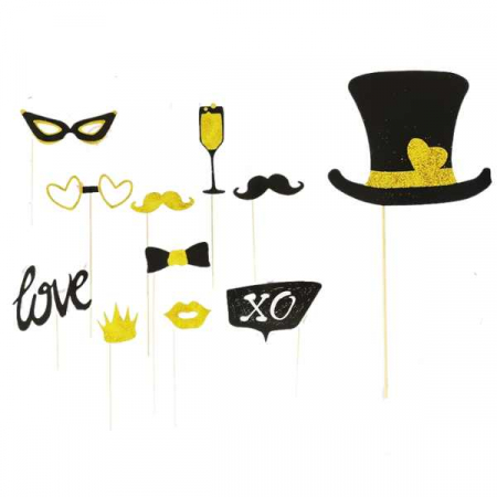 Aniversare - Accesorii - Set 12 propsuri poze Party mustati si ochelari