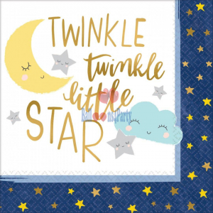 Botez fata - Accesorii pentru decoratiuni - Set 16 Servetele, twinkle luna nori si stele 33 cm