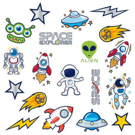 Tatuaje si abtibilduri - Set 19 tatuaje lavabile astronaut