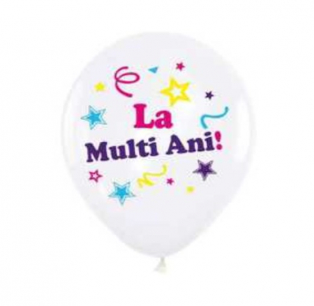 Baloane personalizate - Set 20 baloane latex alb cu La multi ani multicolor 30 cm