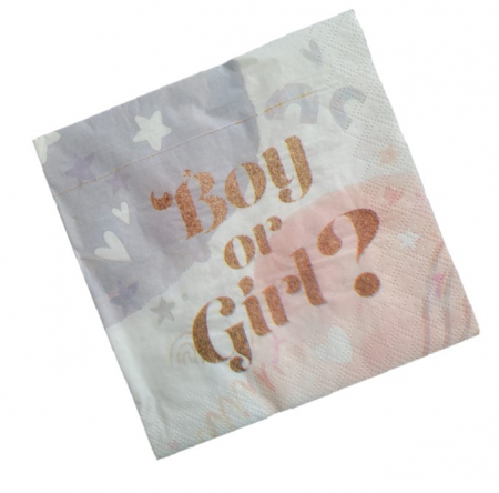 Gender reveal & Dezvaluire - Articole & decoratiuni - Set 20 servetele hartie Boy or Girl 33 x 33 cm