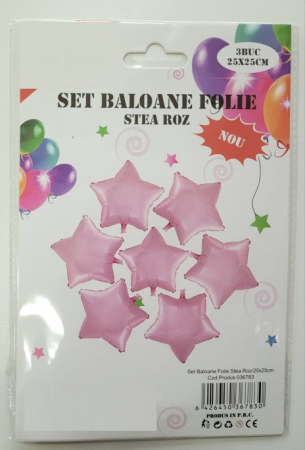 Set 3 baloane folie stea roz deschis 25 cm [2]