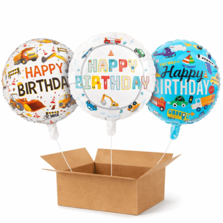 Baloane cu heliu din folie - Set 3 baloane heliu Happy Birthday Masini 45 cm